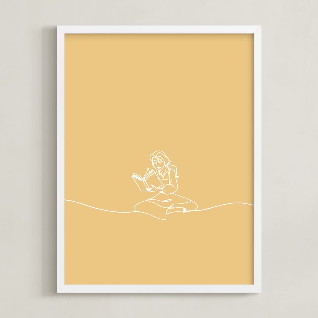 "Lost In A Book From Disney's Beauty and the Beast" - Art Print in Buttermilk by Britt Mills - Framed