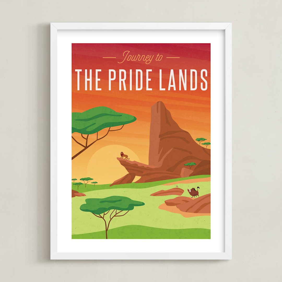"Journey to the Disney's Pride Lands" - Art Print in sunset by Erica Krystek - Framed