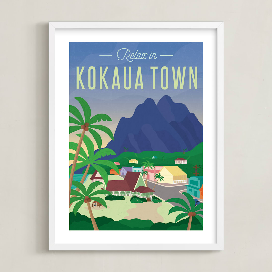 "Relax in Disney's Kokaua Town" - Art Print in Palm by Erica Krystek - Framed