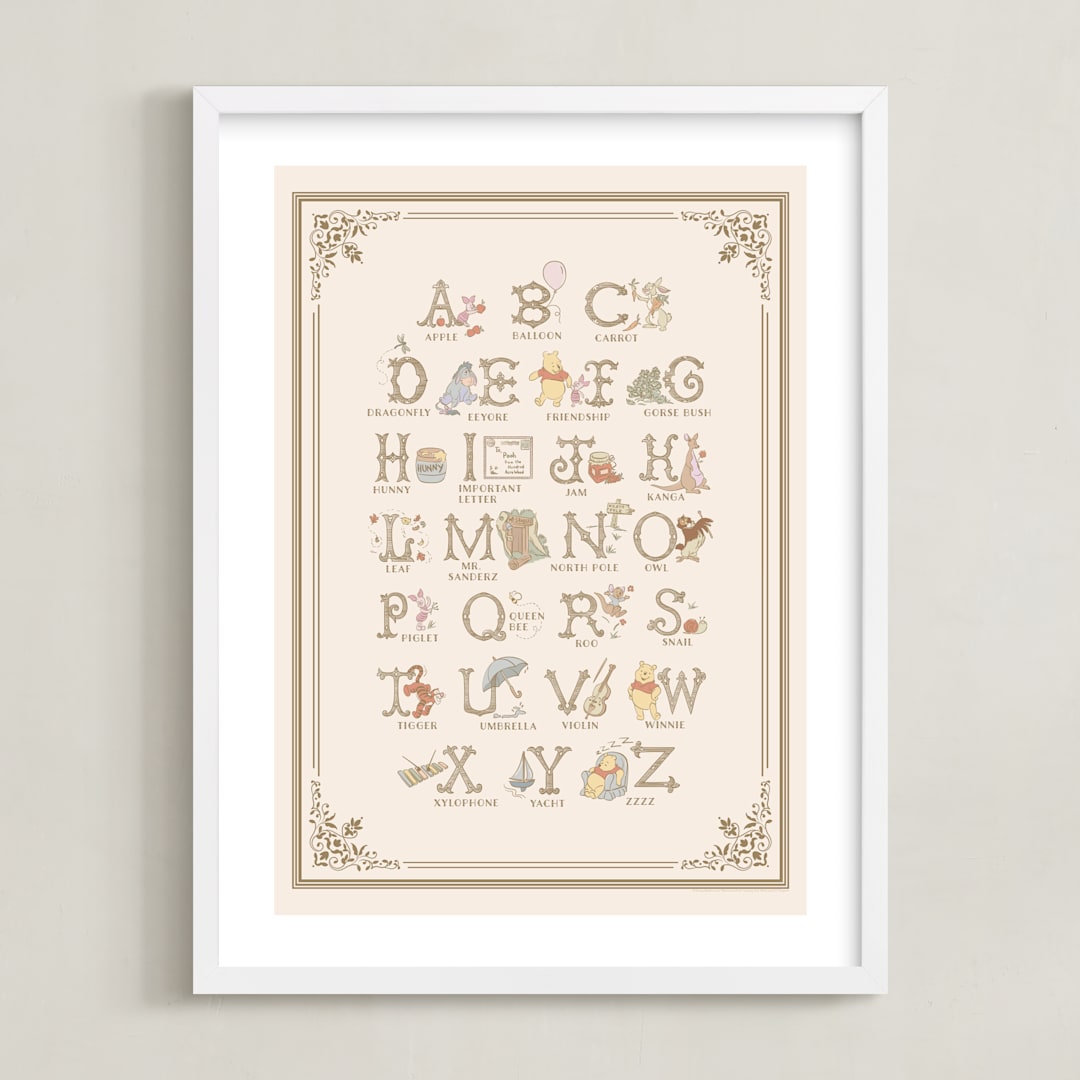 "Disney's Pooh Alphabet" - Art Print in Beige by Teju Reval - Framed
