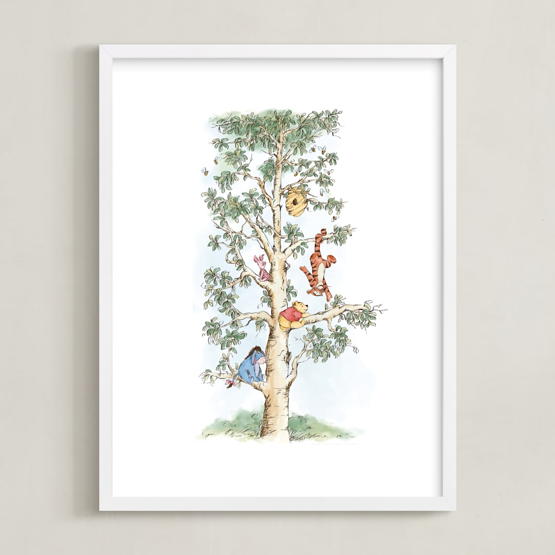 "Disney's Winnie The Pooh Tree" - Art Print in Green by Emma Adams - Framed