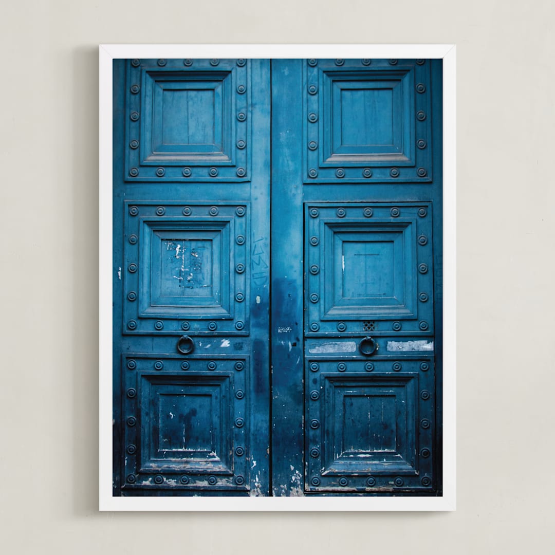"Behind Door Number 1" - Art Print in Ocean Blue by 1885 Atelier - Framed