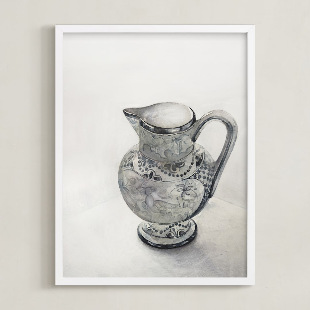 "Blue Pitcher" - Art Print in Nantucket Blue by Karen Kaul - Framed