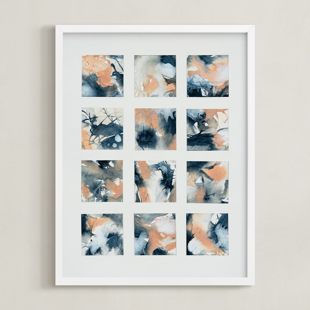 "Sunsets" - Art Print in Indigo by LeAnne Roberts - Framed