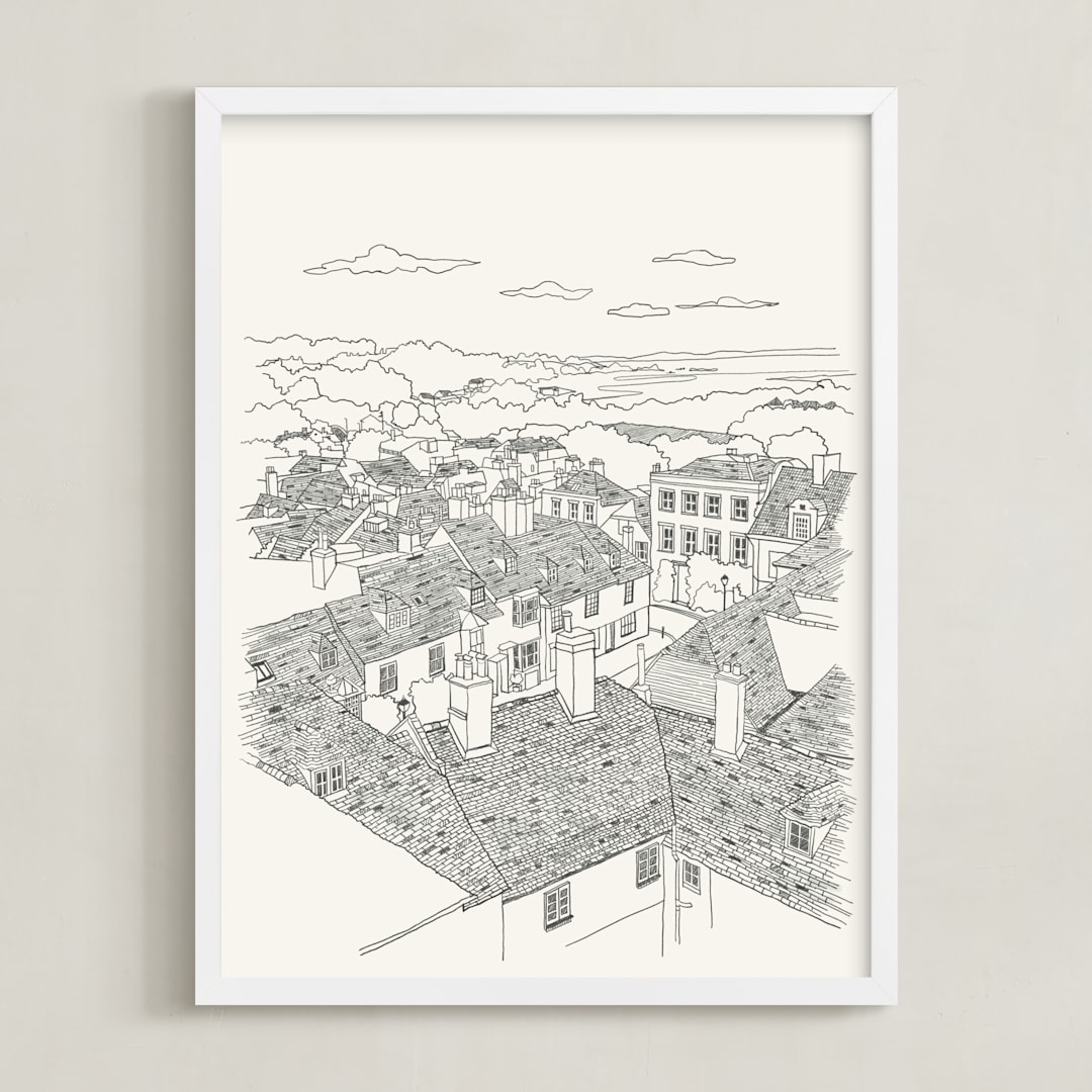 "Rye Town" - Art Print in Barley Beige by Adelyn T. - Framed