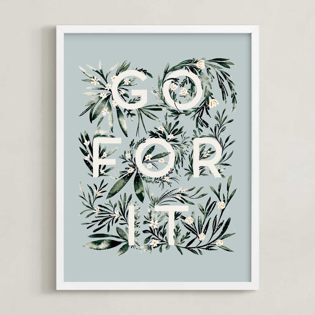 "Go For It" - Art Print in Sky Blue by Gwen Bedat - Framed
