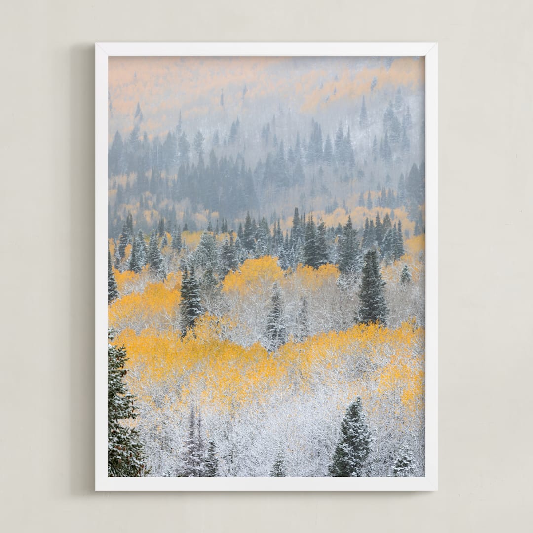 "Autumn Snowfall" - Art Print in Mustard by Eric Clegg - Framed