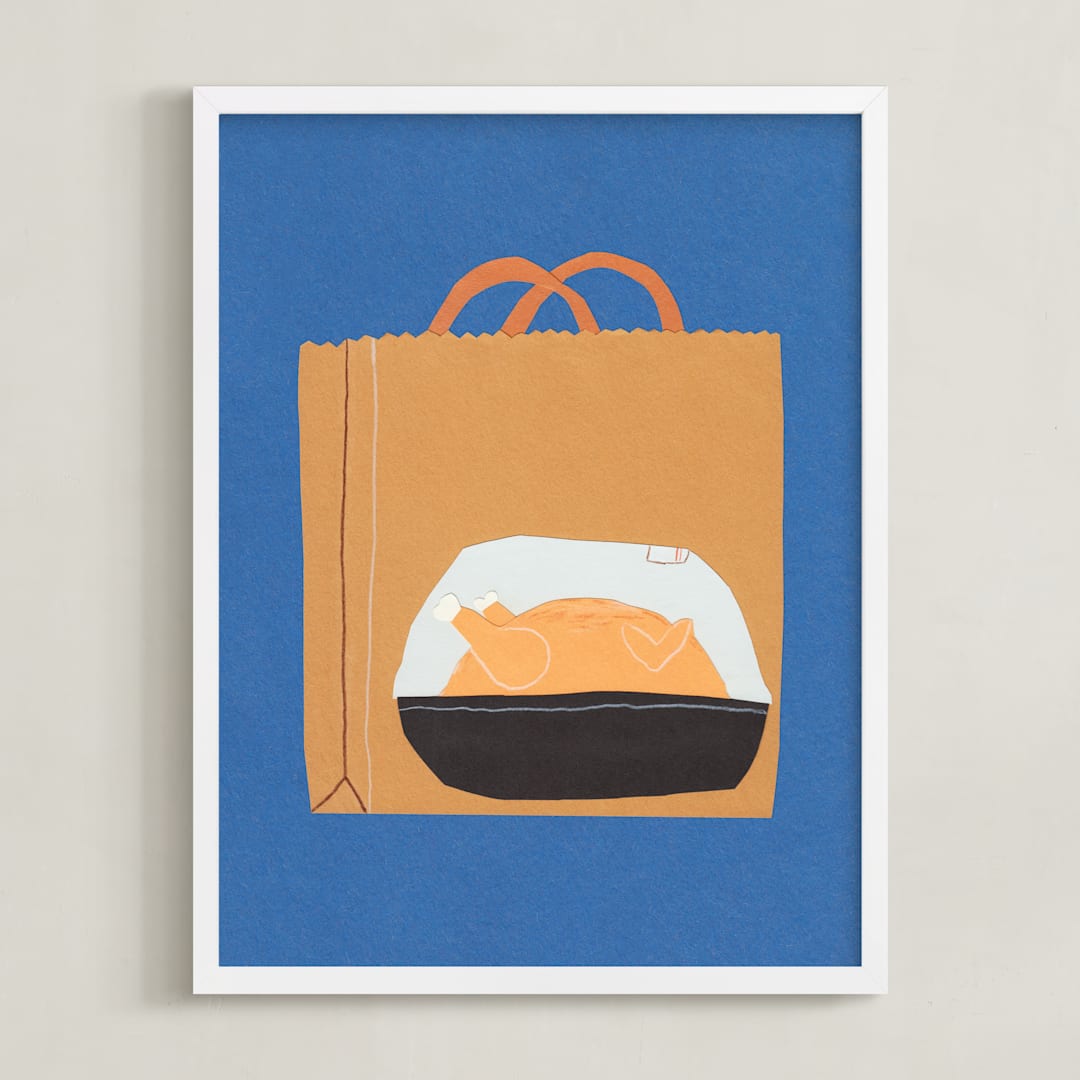 "Rotisserie Chicken" - Art Print in Navy Blue by Elliot Stokes - Framed