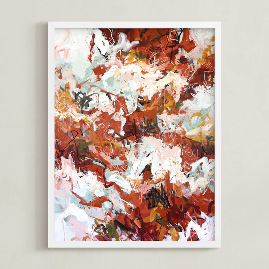 "Safe with Her Joy" - Art Print in Rust by Marcy Parks - Framed