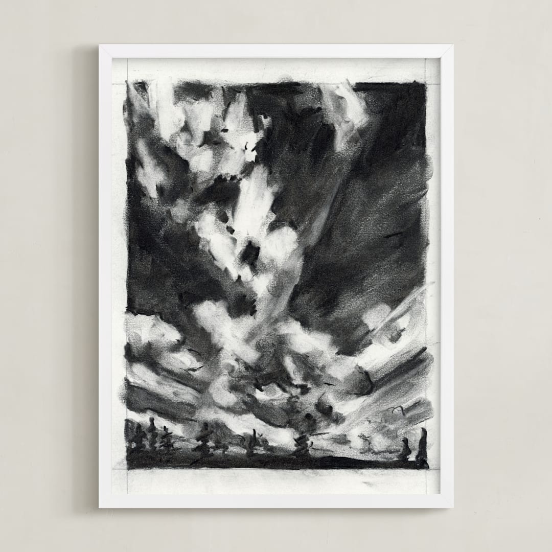 "plume" - Art Print in Charcoal by Kelly Johnston - Framed