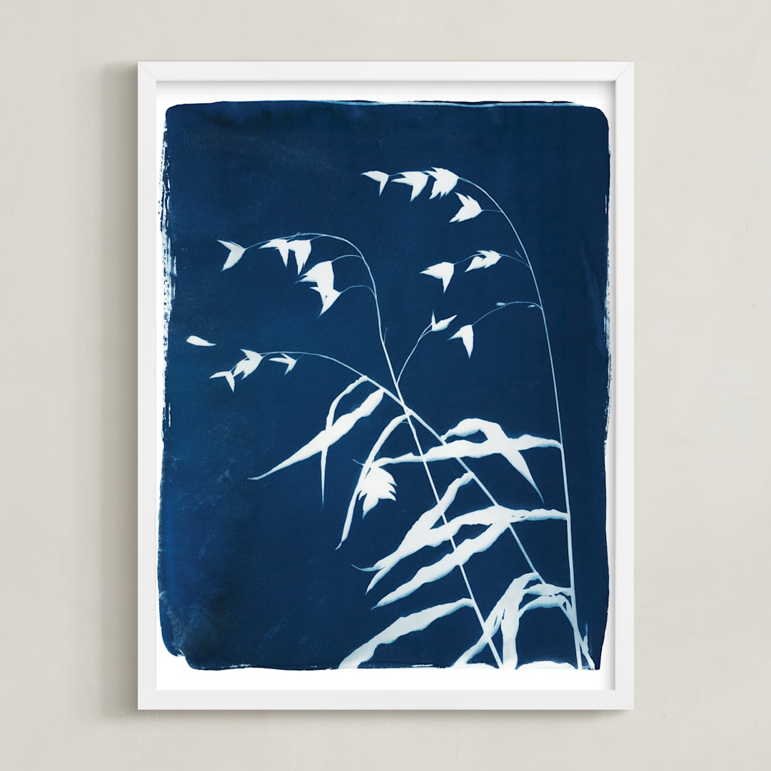 "Sea Oats Cyanotype" - Art Print in Ocean by Renée Stramel - Framed