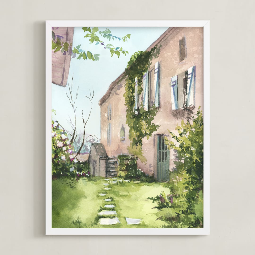 "French Country Cottage" - Art Print in Countryside by Kitty Mitchell - Framed