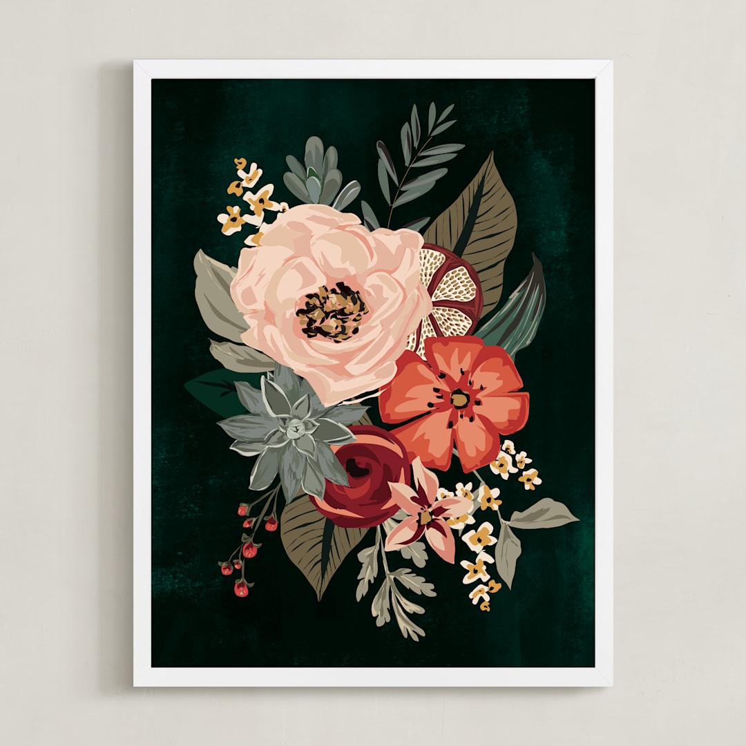"Mixed Botanicals II" - Art Print in Green by Susan Moyal - Framed