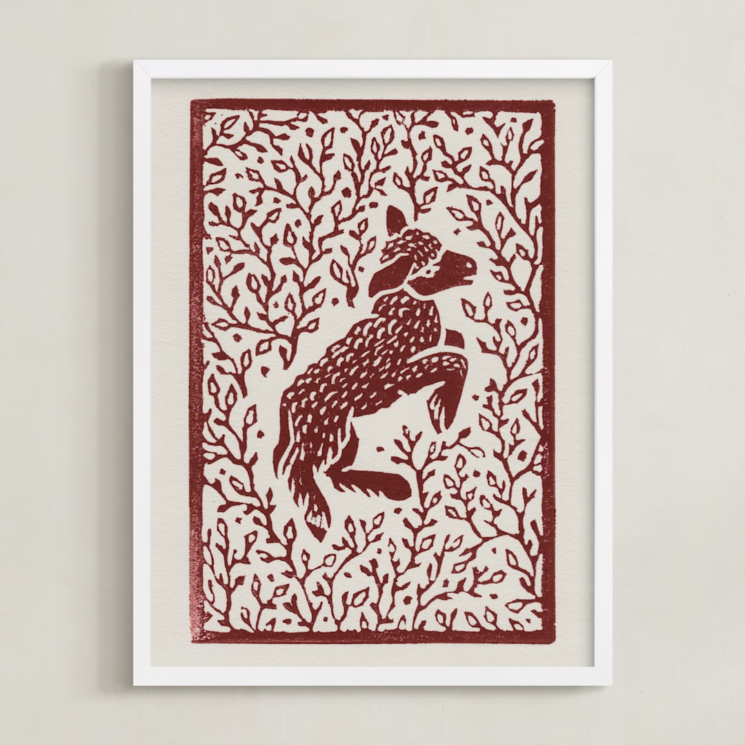 "Lamb Linocut" - Art Print in Rust by Ash Weaver - Framed