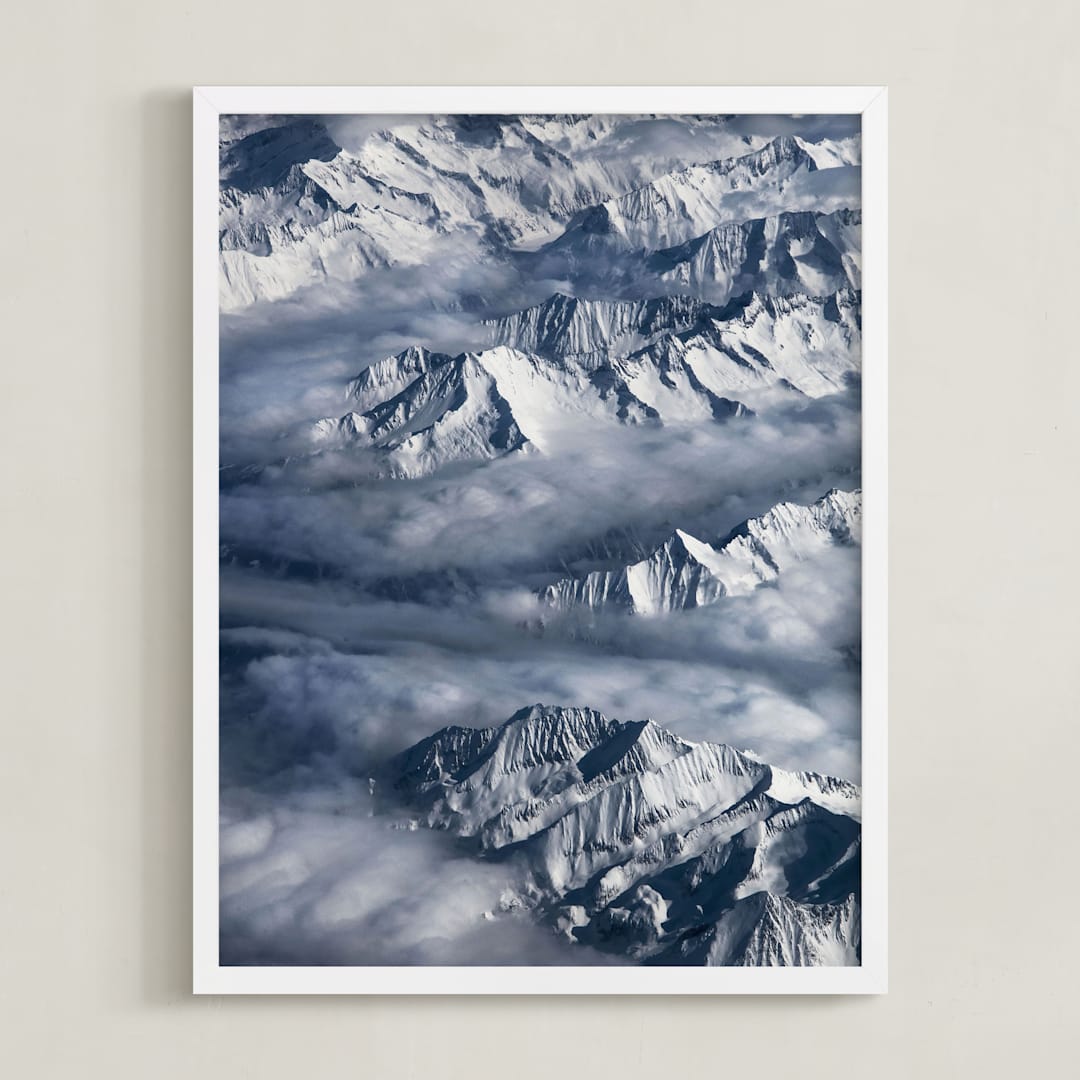 "Giants From Above" - Art Print in Frost Blue by Alice Carmen - Framed