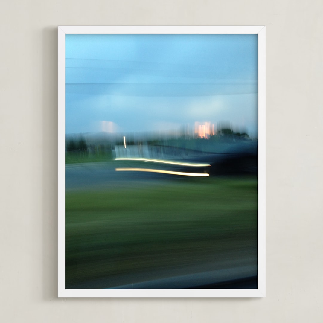 "Sunset Headlights" - Art Print in Sky Blue by cassie adams - Framed