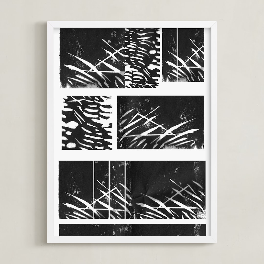 "Bamboo Grass" - Art Print in Midnight Black by AlisonJerry - Framed