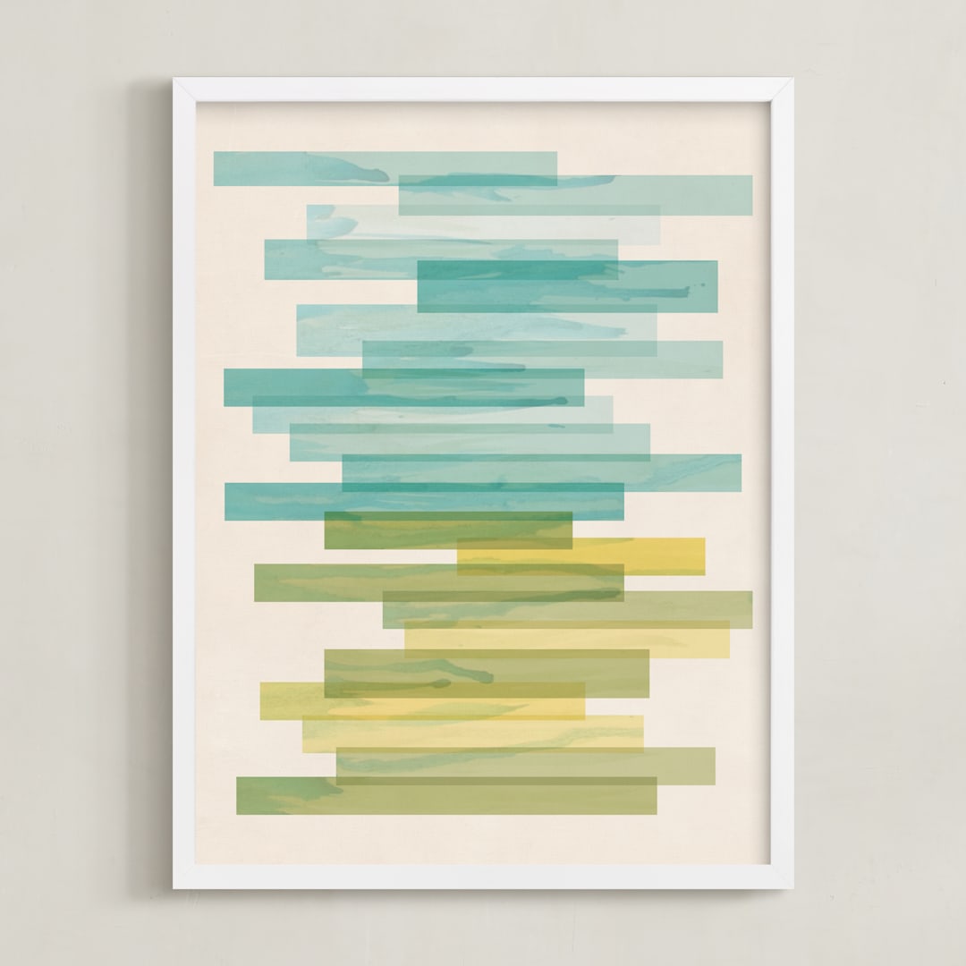 "Stacked Horizon" - Art Print in Horzion Blue by Jennifer Morehead - Framed