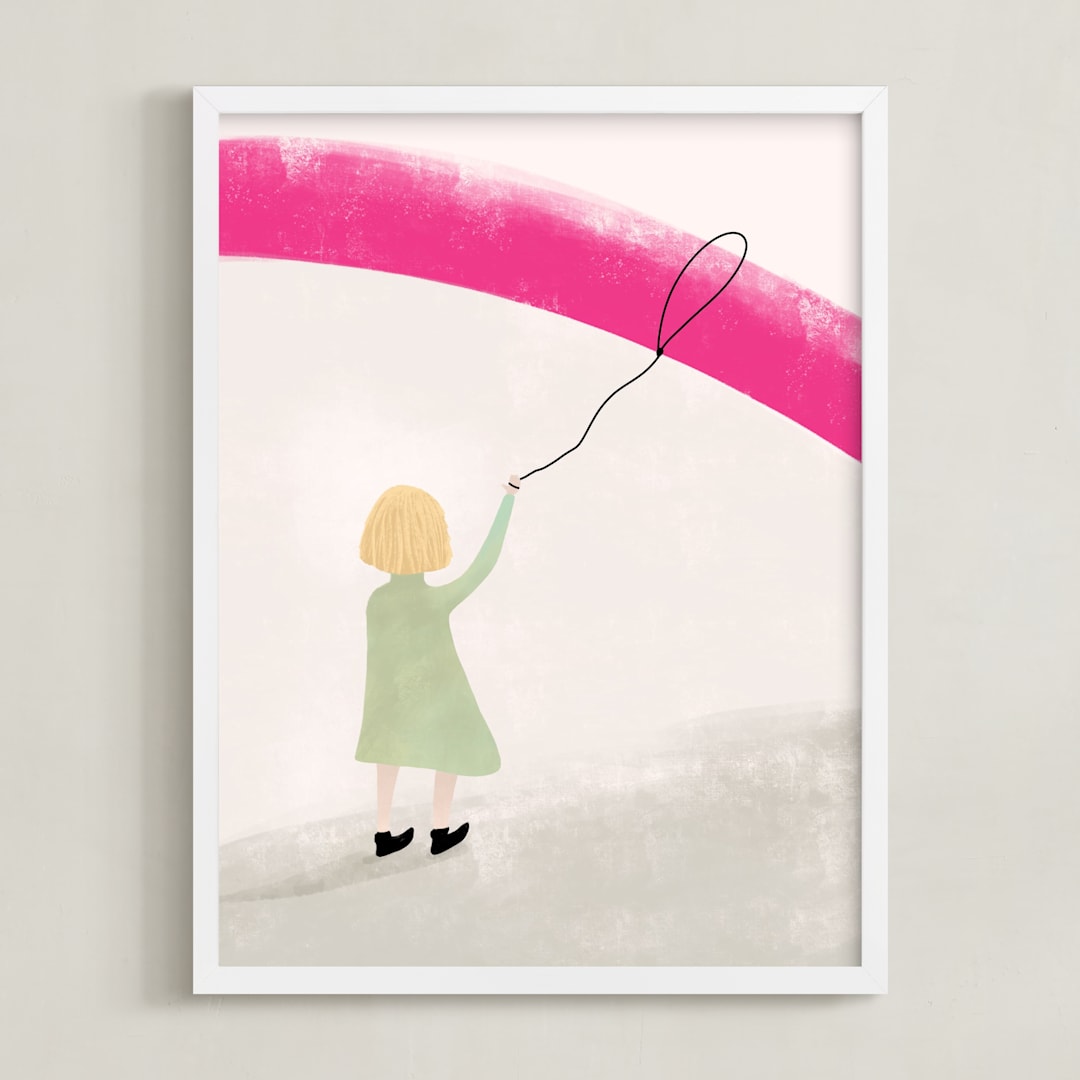 "Lasso the rainbow I" - Art Print in Rainbow pink by Maja Cunningham - Framed