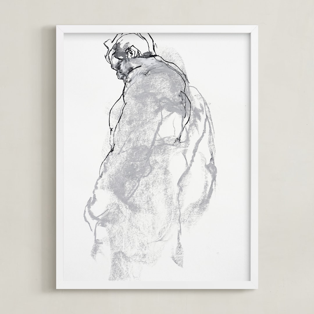 "Drawing 357 - Figure from the Side" - Art Print in Classical Grey by Derek overfield - Framed