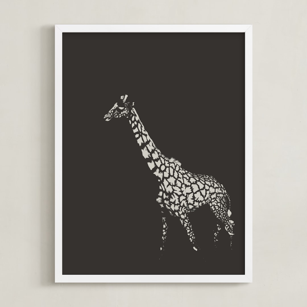 "fading giraffe" - Art Print in Charcoal by Erin Niehenke - Framed