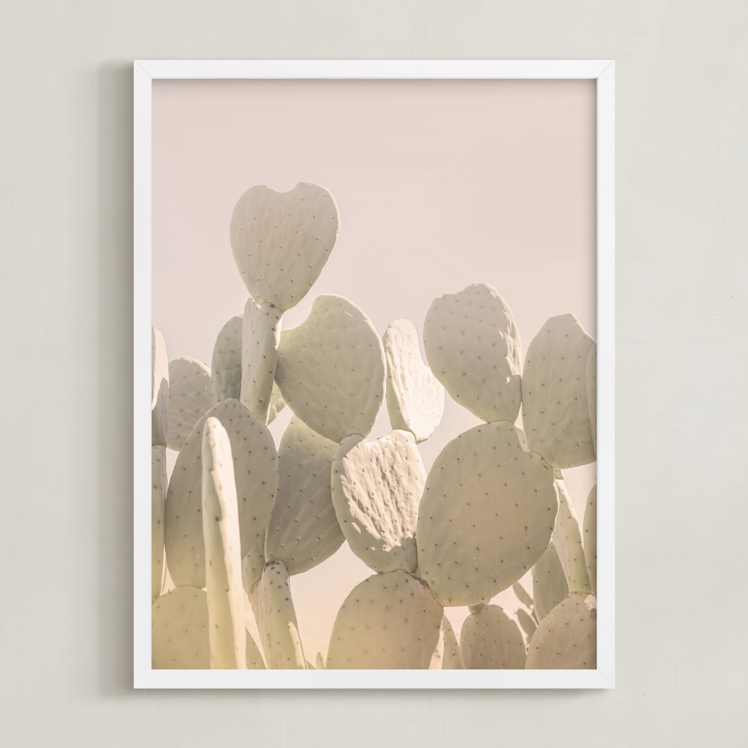 "Pink and Yellow Cactus" - Art Print in Desert Pink by Wilder California - Framed