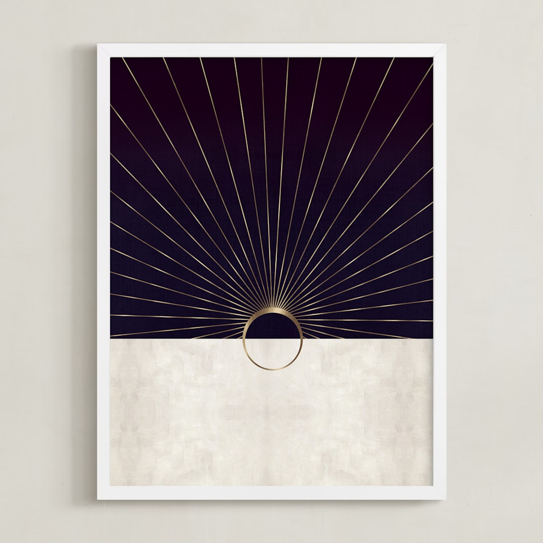 "The Golden Moon Rise" - Art Print in Mysterious Purple by Faiza Khan - Framed