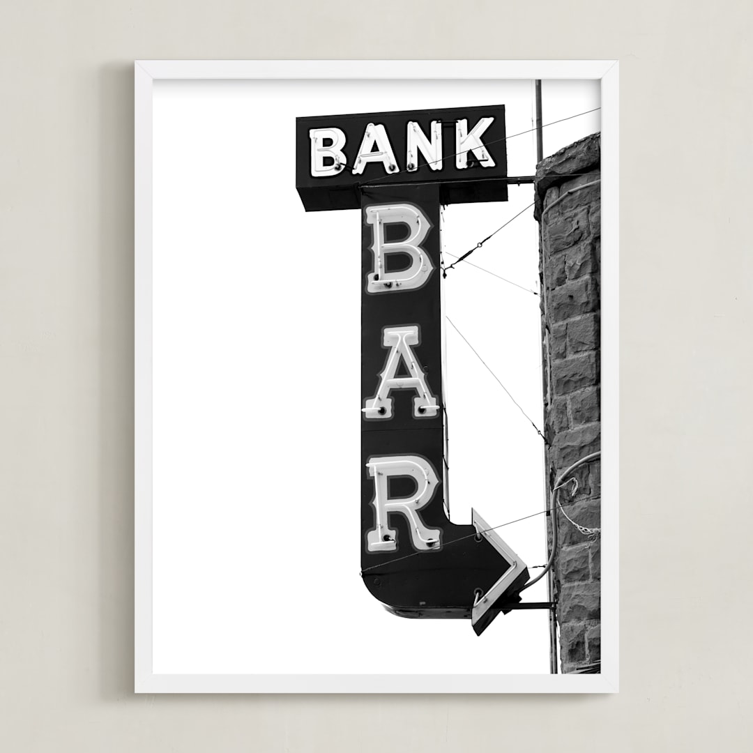 "Bank Bar" - Art Print in Shades of Grey by Calais A Le Coq - Framed