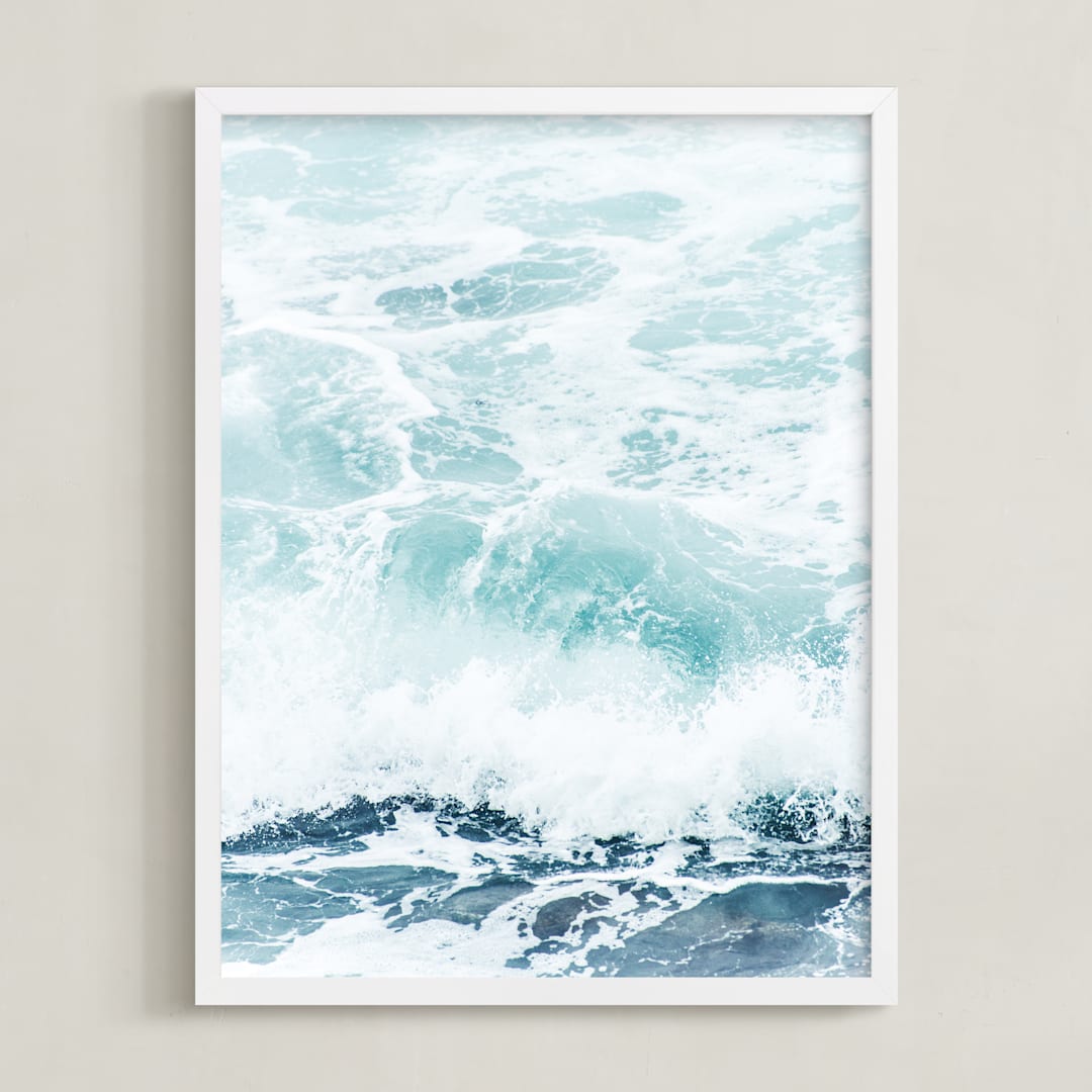 "Storm Swell" - Art Print in stormy turquoise by Kamala Nahas - Framed