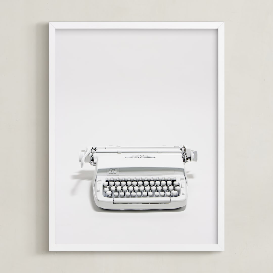 "The Typewriter" - Art Print in White on white by Cristiane - Framed
