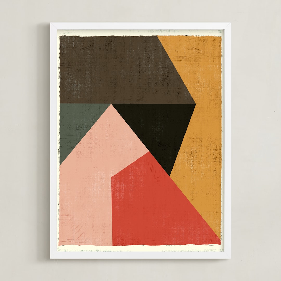 "Geo Abstract" - Art Print in Urban Red by Angel Walker - Framed