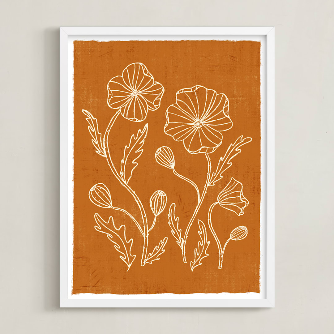 "Poppy Joy" - Art Print in Burnt Orange by Angel Walker - Framed
