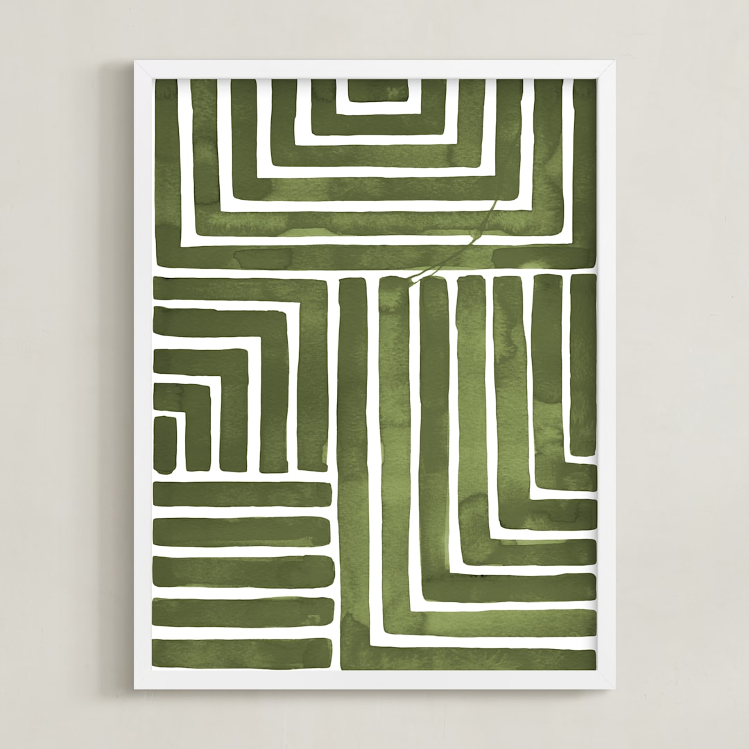 "Hard & Soft" - Art Print in Moss by Kristine Sarley - Framed