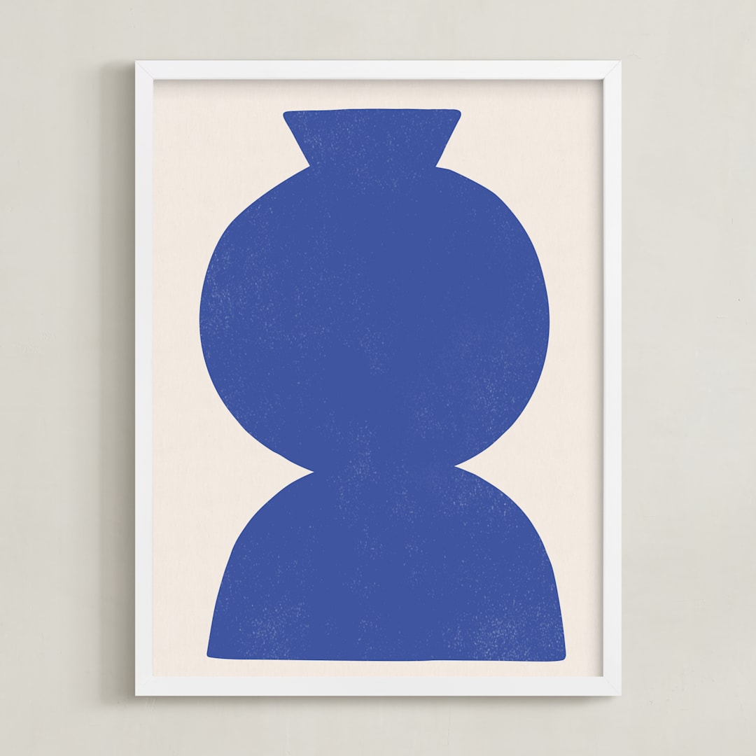 "Ceramic Vase Still Life" - Art Print in Brave Blue by Roseanne Kenny - Framed