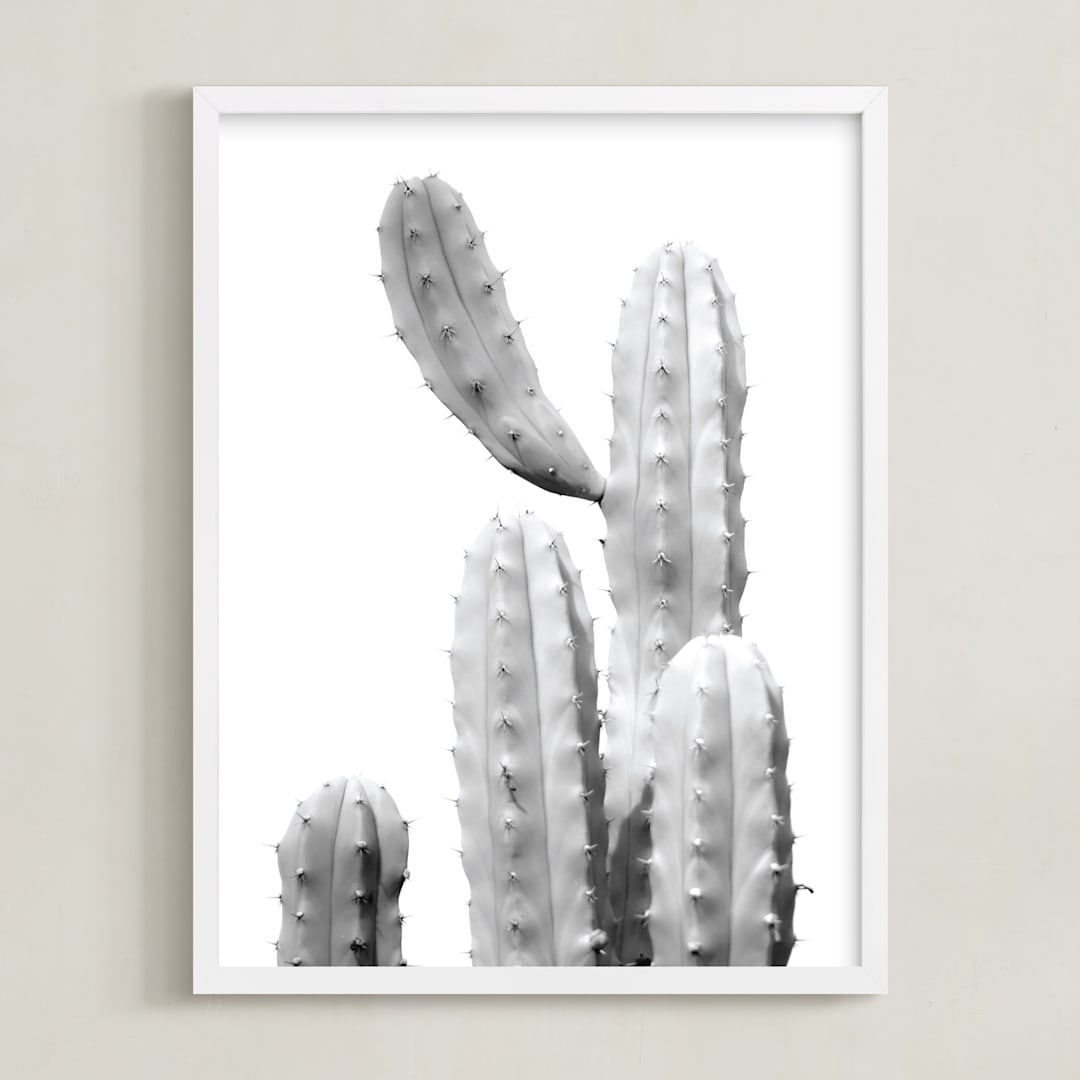 "Moorten Cactus Study 1" - Art Print in Silver Grey by Lisa Sundin - Framed