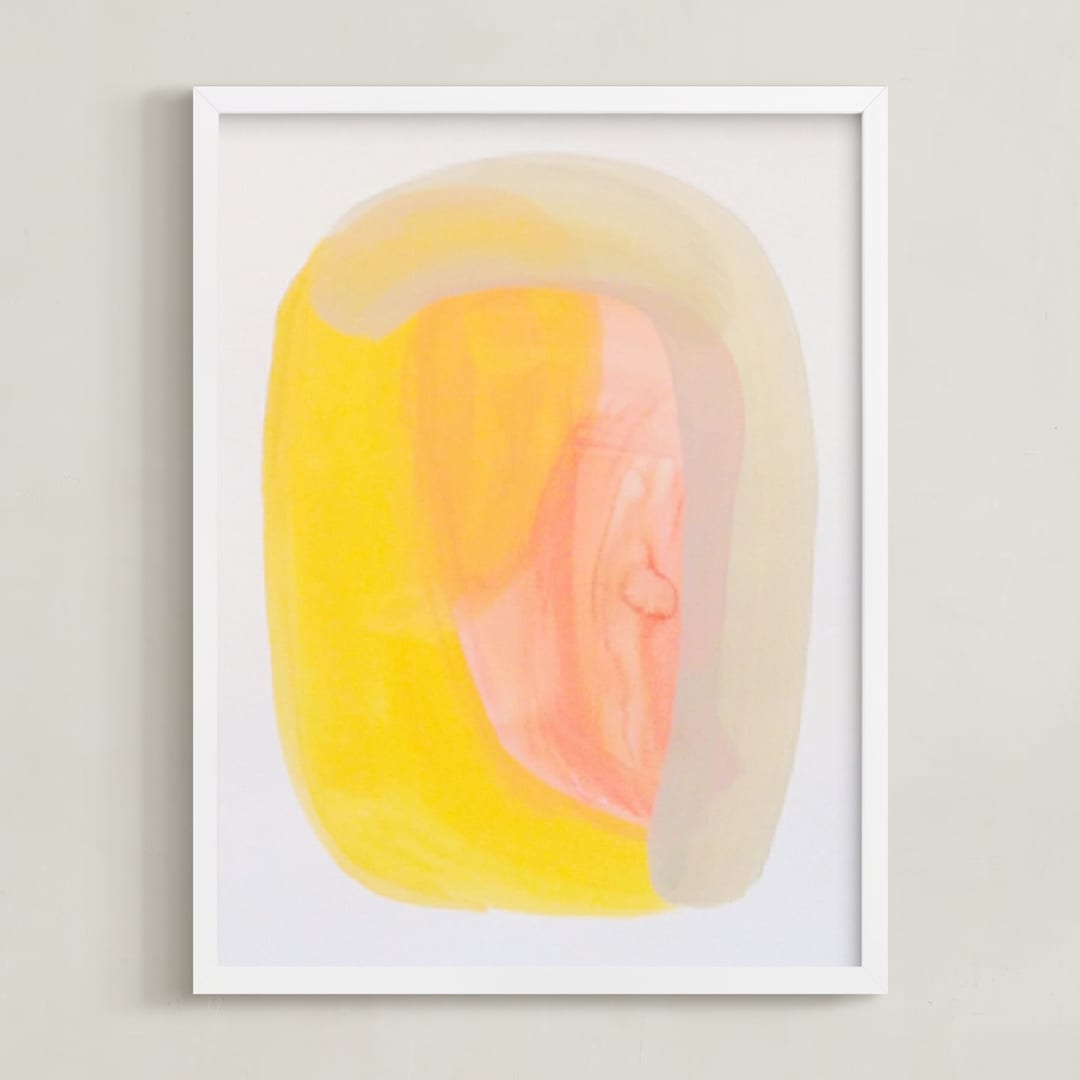 "Golden Now" - Art Print in yellow melon peach by Nell Waters Bernegger - Framed