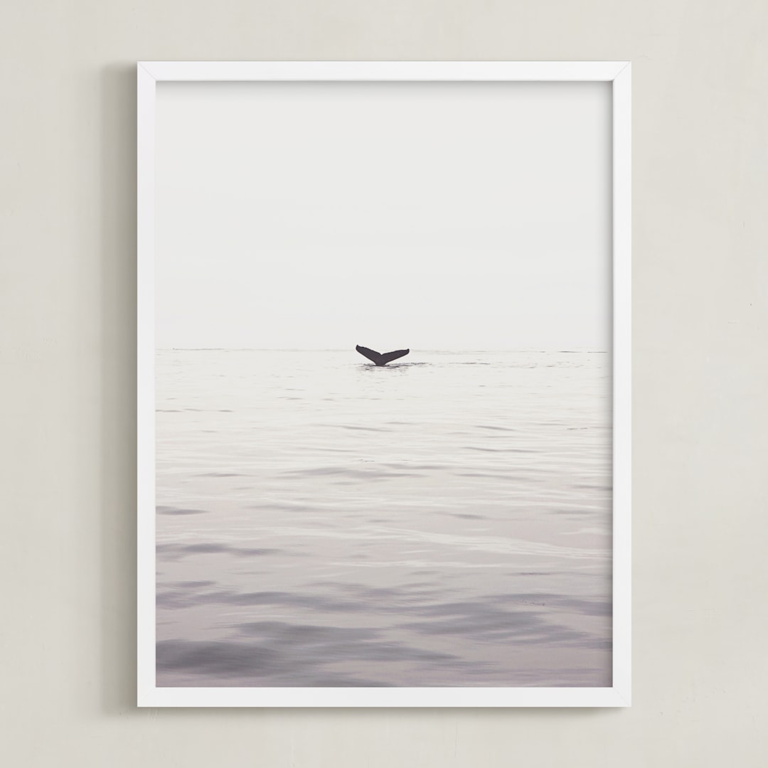 "A Humpback Tale" - Art Print in Ocean Grey by Joelle Segal - Framed