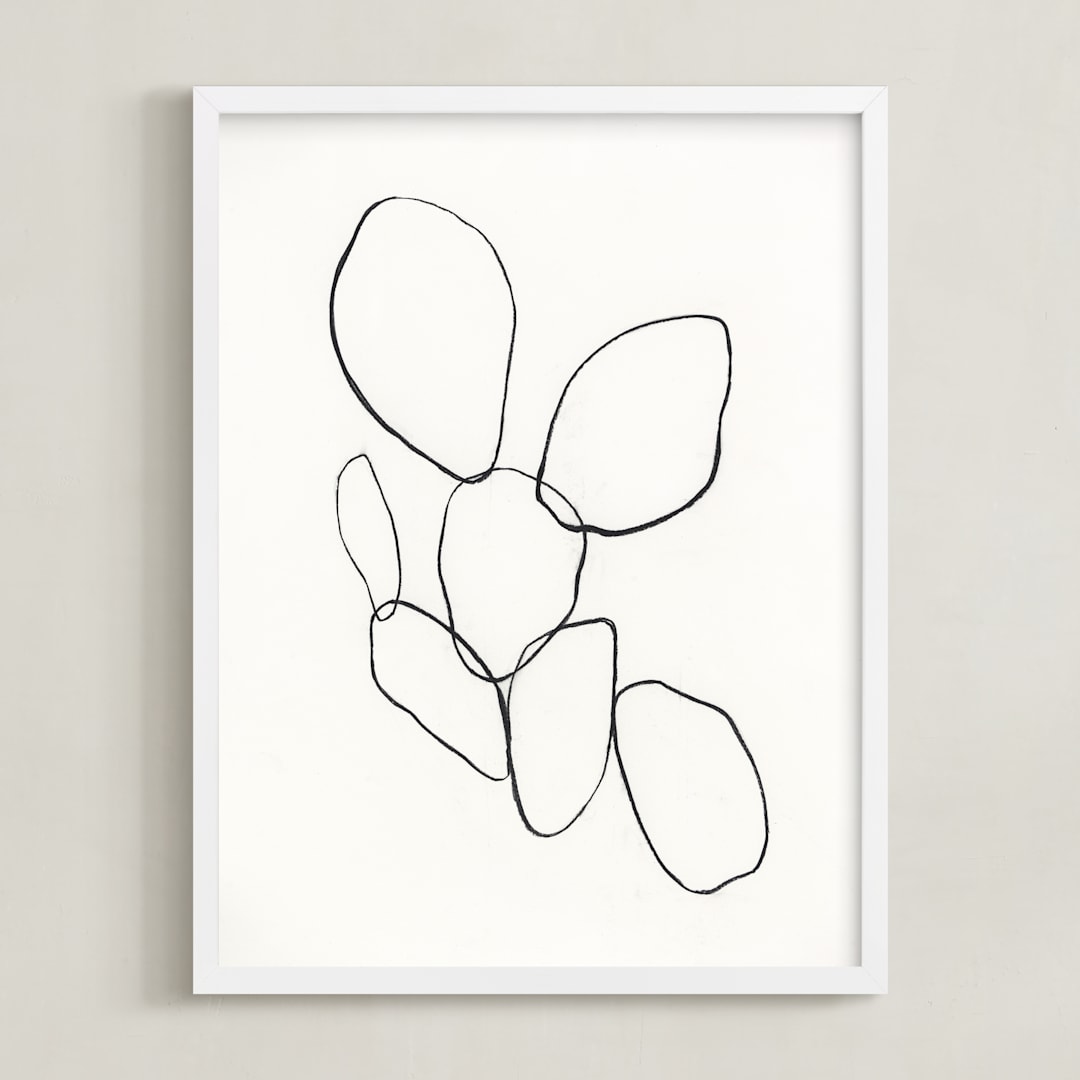 "Cactus Line Drawing" - Art Print in dusty white by Amanda Phelps - Framed