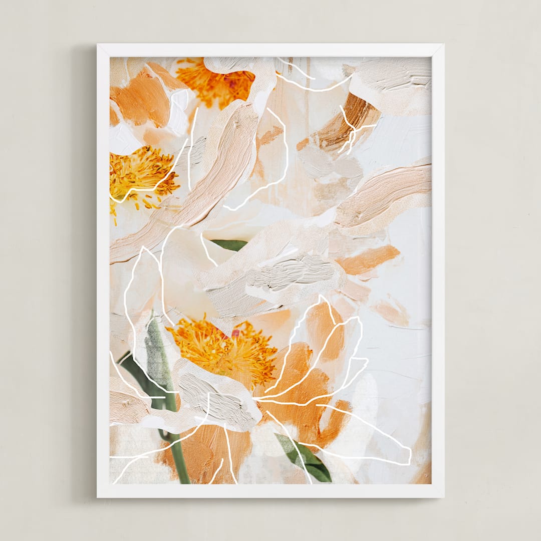 "Painted Peonies" - Art Print in Orange by Tanya Val - Framed