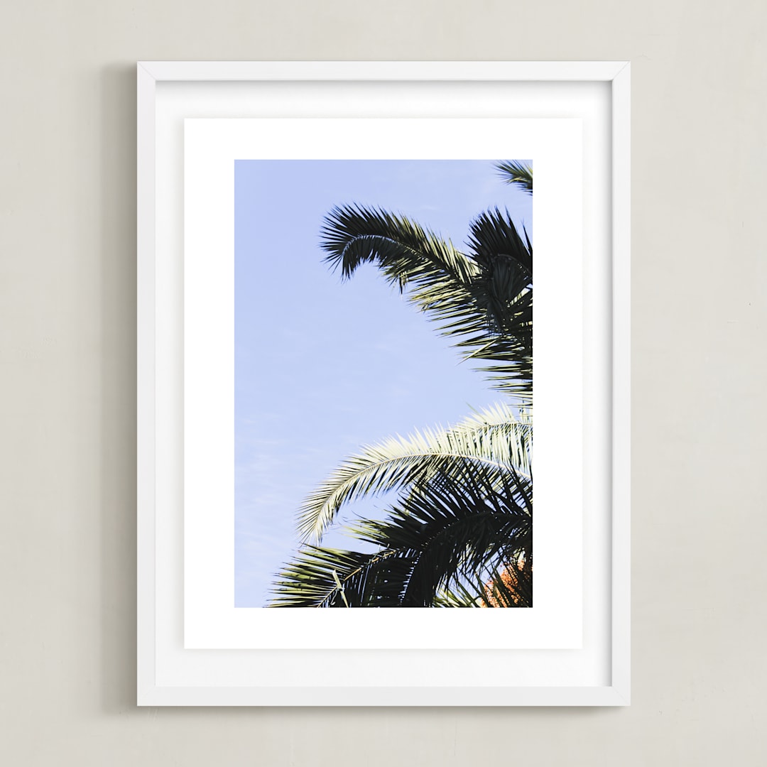 "Palm I" - Art Print in Sky Blue by Annie Montgomery - Framed