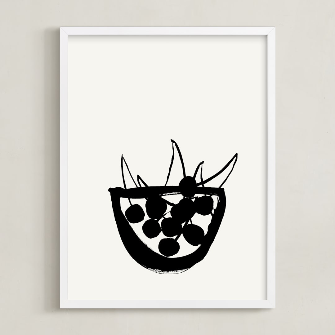 "Life is a bowl of cherries" - Art Print in Black and Off-white by Sonya Percival - Framed