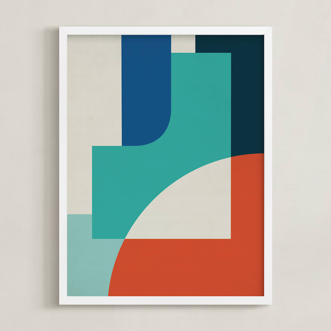 "Red Sun" - Art Print in Turquoise by Jennifer Morehead - Framed