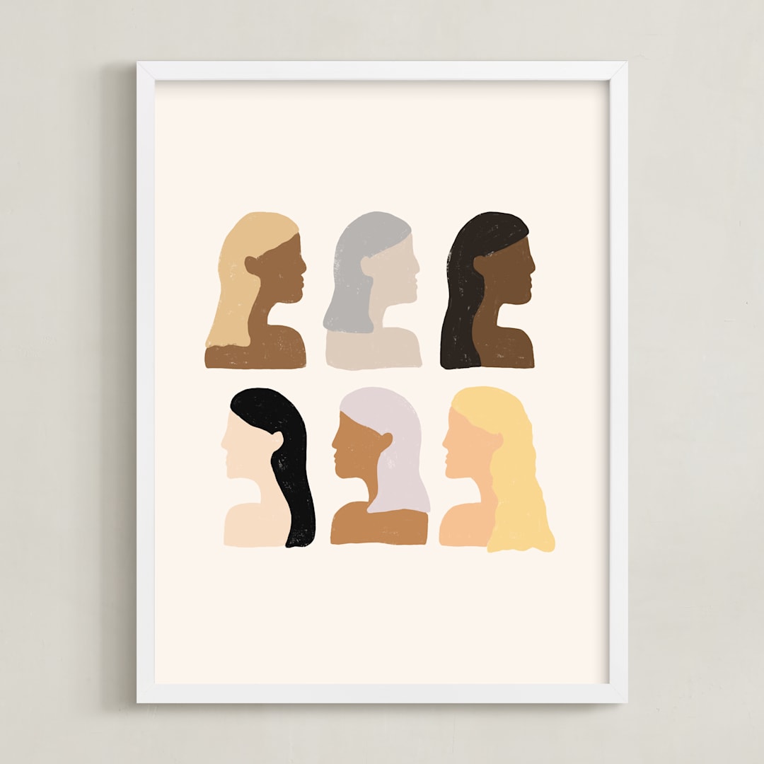 "Girls Support Girls" - Art Print in Cream by Amanda Houston - Framed