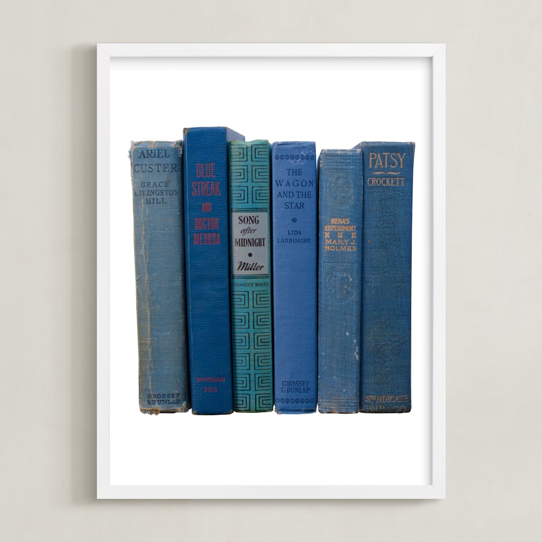 "Bound in Blue" - Art Print in Antique Blue by Sheila Corcoran - Framed