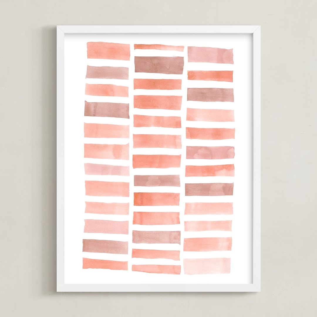 "Stacks #2" - Art Print in Coral by Kelly Nasuta - Framed
