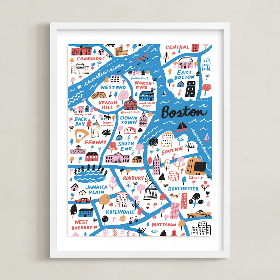 "I Love Boston" - Art Print in Ocean by Jordan Sondler - Framed