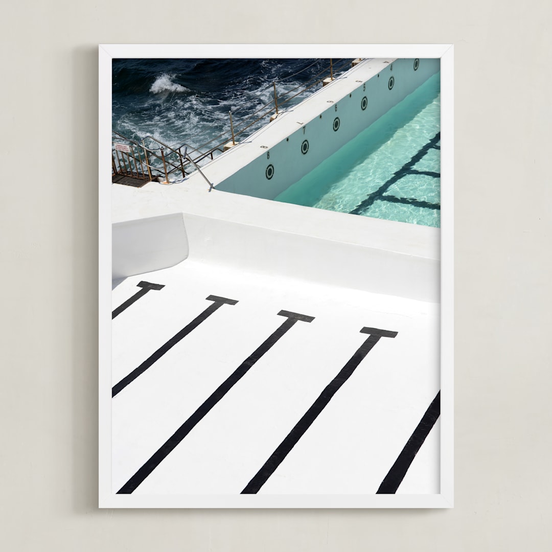 "Stripes Coastal" - Art Print in White by JD - Framed