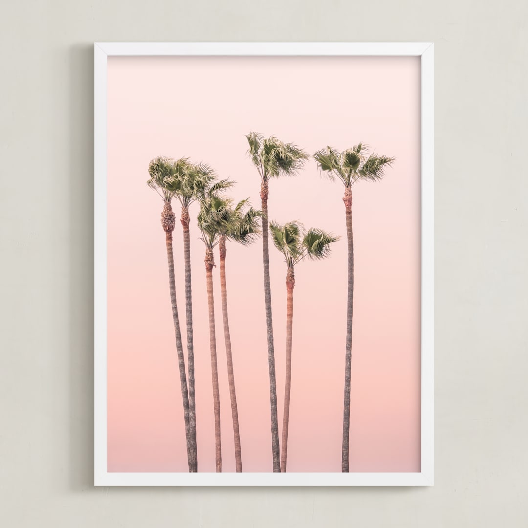 "Seven Palmtrees" - Art Print in Warm rosy sunset by Lisa Sundin - Framed