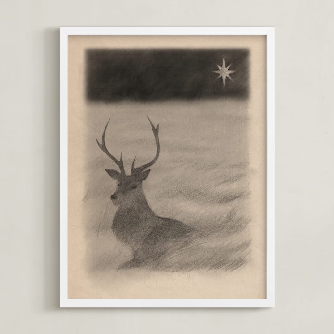 "Red Deer" - Art Print in Antler by jinseikou - Framed