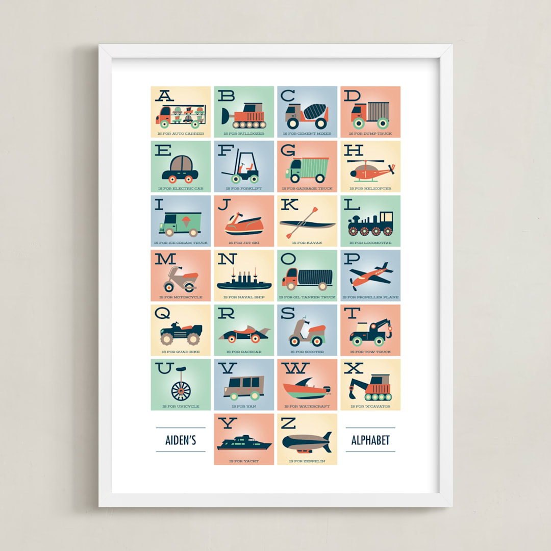 "Alphabet in Motion" - Personalized Art Print in Sherbet by Erica Krystek - Framed